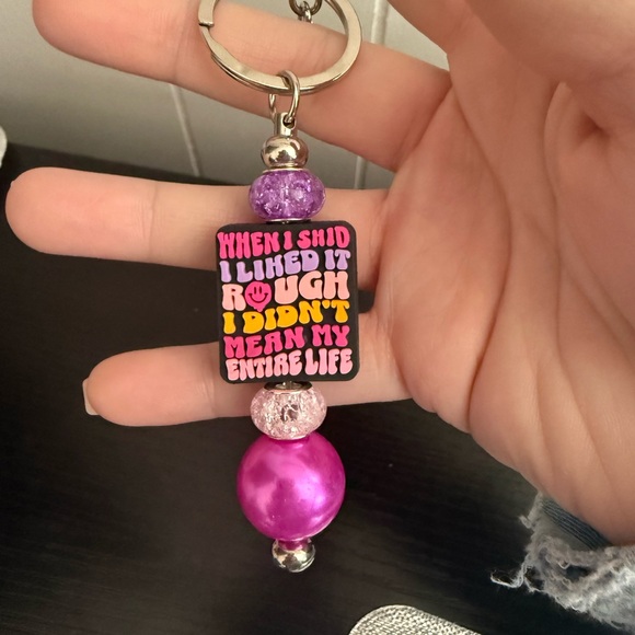 Pink and Purple Beaded Keychain - Picture 2 of 2